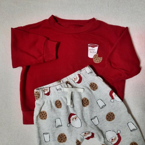 Carter's Christmas Baby Outfit, Santas Bestie, Cookies Milk, Pants Shirt 3-6, LN - Picture 1 of 11